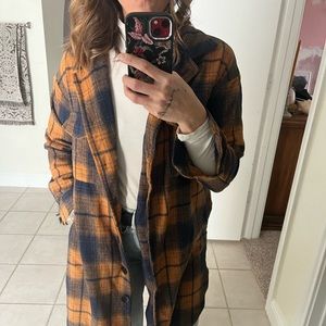 Long plaid shacket shirt jacket